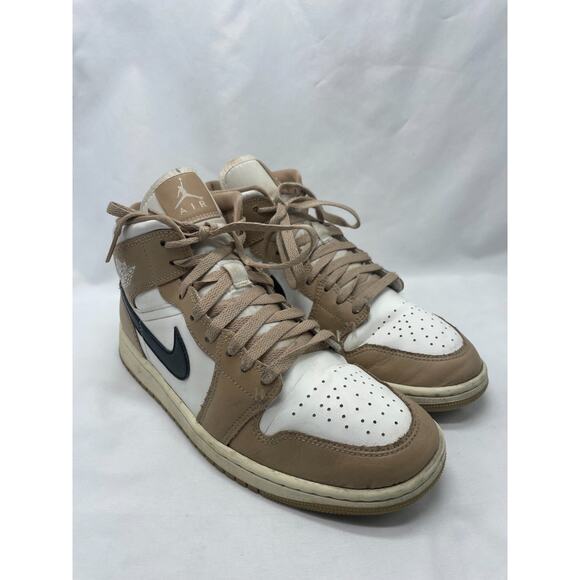 Women's Nike Jordan 1 Mid Sneakers in Sail/Black-Desert Size 10 BQ6472 103 - Picture 3 of 13